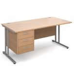 Chicago Cantilever Single Pedestal Desk - 3 Drawer - W1600 - Beech