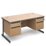 Maestro Double Pedestal Cantilever Desk - 2x2 Drawers - Beech - W 1532