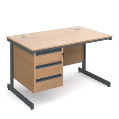 Atlanta Single Pedestal Cantilever Desk - 3 Drawer - Beech - W 1228