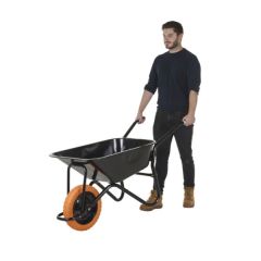 Olympus Wheelbarrow with Black Frame, Black Pan, Orange Puncture Proof Wheel with Black Centre