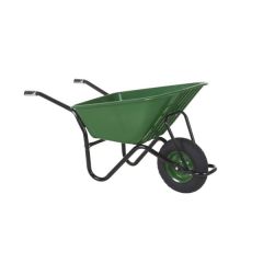 Olympus Wheelbarrow with Black Frame, Green Plastic Pan, Pneumatic Wheel with Green Centre