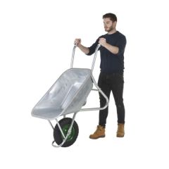 Olympus Wheelbarrow with Galvanised Frame, Galvanised Pan, Pneumatic Wheel with Green Centre