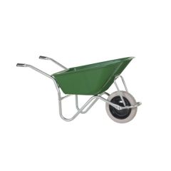 Olympus Wheelbarrow with Galvanised Frame, Green Plastic Pan, Grey Puncture Proof Wheel with Black Centre