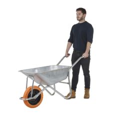 Olympus Wheelbarrow with Galvanised Frame and Pan, Orange Puncture Proof Wheel with Black Centre