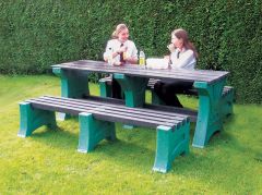 Table Set with Benches, Emerald uprights with black struts