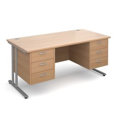 Chicago Cantilever Double Pedestal Desk - 2x2 Drawer - W1600 - Beech