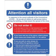 Coronavirus - Attention All Visitors Sign - Self Adhesive