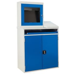 Double Door Computer Station with Monitor Holder and optional sloping top