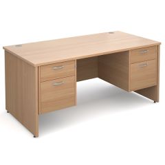 Seattle Panel End Double Pedestal Desk - 2x2 Drawer - Beech