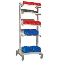 Tilting Shelf Trolley shown with small parts storage bins (sold separately)